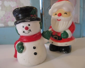 Pair of Vintage Holiday Christmas Santa Clause and Snowman Wax Candles - Very Vintage Christmas - Kitschy