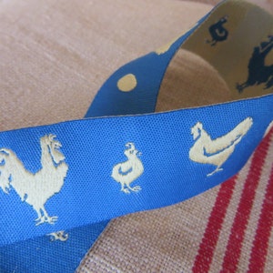 Blue Poulet! French Chicken Polyester Ribbon 1/2&quot;/By the Yard/DIY/Crafting and Sewing/Traditional French/Imported from Paris