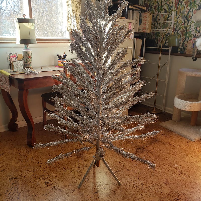 Vintage blue aluminum christmas tree