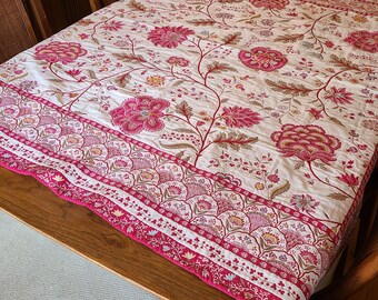 French Floral Tablecloth – Beaune, France, Cotton Blend (57x55)