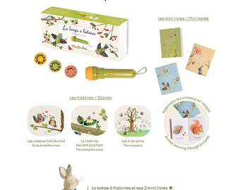 Molin Roty Le Jardin Storybook Torch Set comes with three story discs to tell three different tales about the exciting outdoor creatures