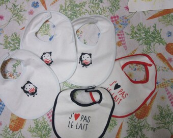 Set of 5 Baby Bebe Bibs Imported from Paris Market - Fun for Bebe - Nice Baby Gift