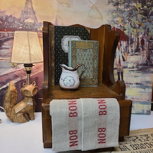 Vintage Handmade Wood Countertop Cookbook Holder with Enamel Knobs