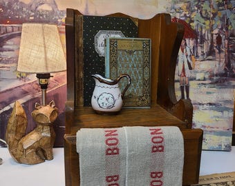 Vintage Handmade Wood Countertop Cookbook Holder with Enamel Knobs