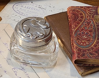 1oz/30ml Pewter Glass Ink Bottles Made in France - Air-Tight Seal