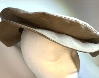 Soft Taupe Crinkle Suedecloth Renaissance Tudor Flat Cap