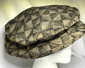 Black Geometric Patterned Renaissance Tudor Flat Cap, MEDIUM