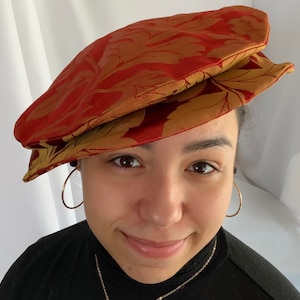 Red & Gold Brocade Renaissance Tudor Flat Cap