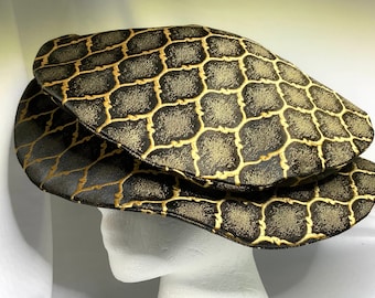 Black & Gold Net Pattern Renaissance Tudor Flat Cap, MEDIUM