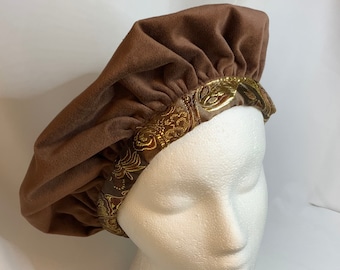 Brown Velveteen Renaissance Muffin Hat, SMALL