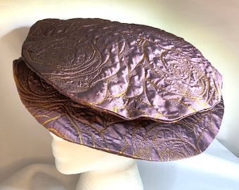 Gold Embroidered Plum Renaissance Tudor Flat Cap