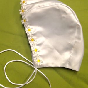 Classic Baby Bonnet Daisy White Satin Keepsake Hat
