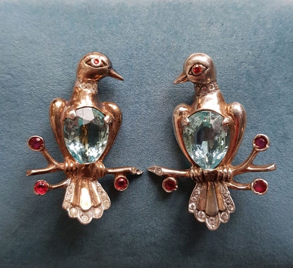 Vintage rare Reja Sterling birds brooches pair boo