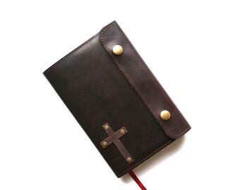 Leather Bible Cover / Leather Cross / Custom Bible Cover / Bible Cover / Embossed / Brown or Black / Hand Made / Made to Fit / Personalized