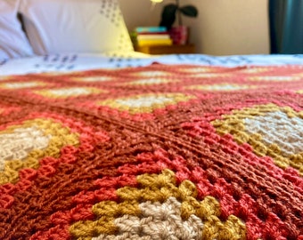 EXAMPLE -  SOLD OUT - Handmade Crochet Blanket/Throw/Afghan in Orange. Retro Style with Contemporary Twist