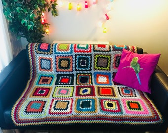 Beautiful Large Bright Sofa Throw Afghan Blanket in Granny Square