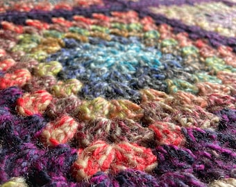 EXAMPLE — SOLD OUT — Beautiful Hand Made Crochet Blanket/Throw/Afghan in Multicolour Purples and Reds