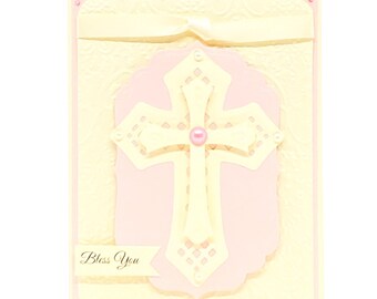 Handmade Baptism Card, Christening Card, First Communion Card, Confirmation Card, Girls Easter Card, Girls Baptism, Girls Religious Card