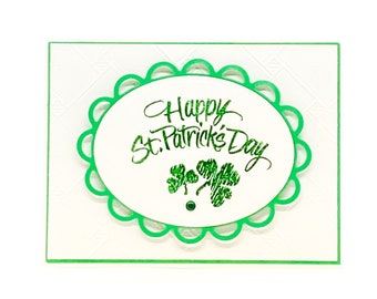 Handmade Card, St Patricks Day, Irish Card, Shamrocks, Four Leaf Clover, Good Luck Card, Friendship Card, St Pattys Day Card, Holiday Card