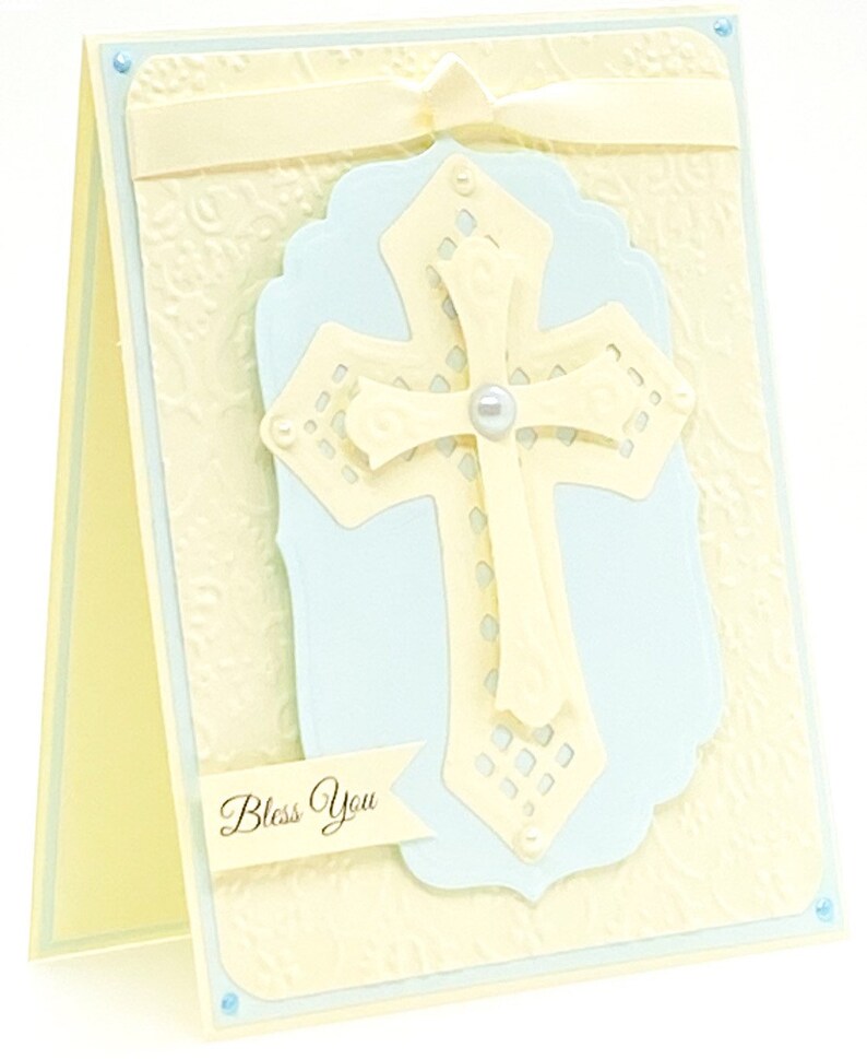 Handmade Baptism Card, Boys Baptism, First Communion Card, Confirmation Card, Christening Card, Boys Religious Card, Crosses, Easter image 4