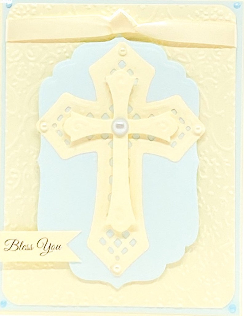 Handmade Baptism Card, Boys Baptism, First Communion Card, Confirmation Card, Christening Card, Boys Religious Card, Crosses, Easter image 3