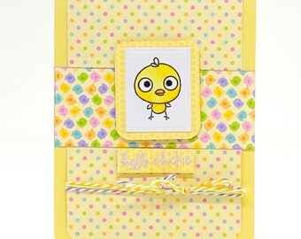 Easter chick handmade spring greeting card, childrens easter card, easter card for anyone, yellow chick, hello card