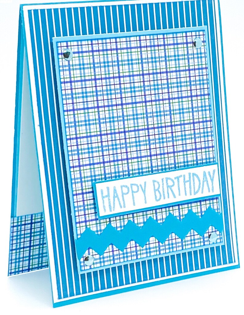 Teen Boy Birthday Plaid Birthday Dad Birthday Mens Birthday Card Blue Plaid Masculine Birthday Husband Birthday Happy Mens Card