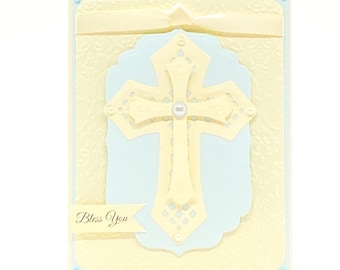 Handmade Baptism Card, Boys Baptism, First Communion Card, Confirmation Card, Christening Card, Boys Religious Card, Crosses, Easter