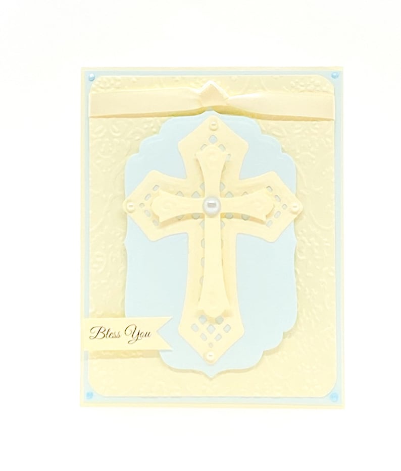 Handmade Baptism Card, Boys Baptism, First Communion Card, Confirmation Card, Christening Card, Boys Religious Card, Crosses, Easter image 1