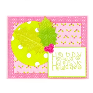 Christmas Card, Handmade Holiday Holly Cards, Holly, Christmas, Pink Christmas, Retro Christmas, Girls Christmas, Cute Christmas Card