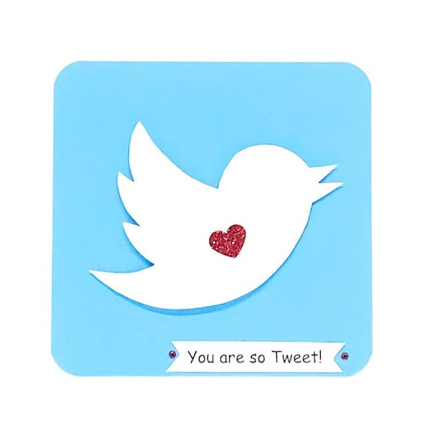 Social Media Card, Teen Valentine, Twitter Bird, Valentines Day Card, Teenager Card, Tweet, Kids Valentine, Birthday Card, Handmade Card