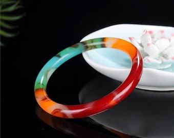 Natural Colorful Jade Crystal Gemstone Thin Bangle, Bracelet, Jewelry, Accessories, Gift