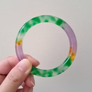 Natural Tricolor Colorful Jade Bangle Bracelet, Positive Energy