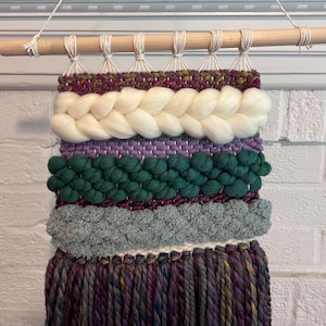 SALE* Woven Wall Hanging/Tapestry in purple, blue, and white art yarn