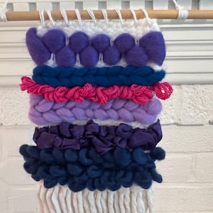 Small Woven Wall Hanging/Tapestry in shades of blue and purple
