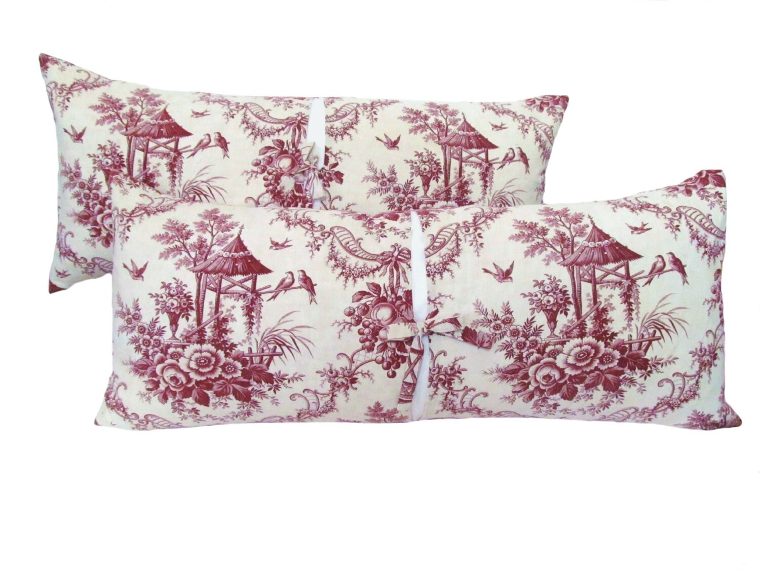 Pair Antique French Chinoiserie Lumbar Toile Pillows Etsy
