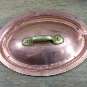 Vintage French Copper lid brass/bronze handle