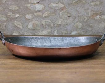 Vintage French Oval 12" Copper Roasting Gratin Dish Pot Pan Tin lined Cookware