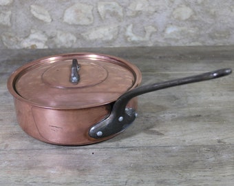 Vintage French Tupperware Copper Saute Frying lid Pan Pot Tin lined Cookware