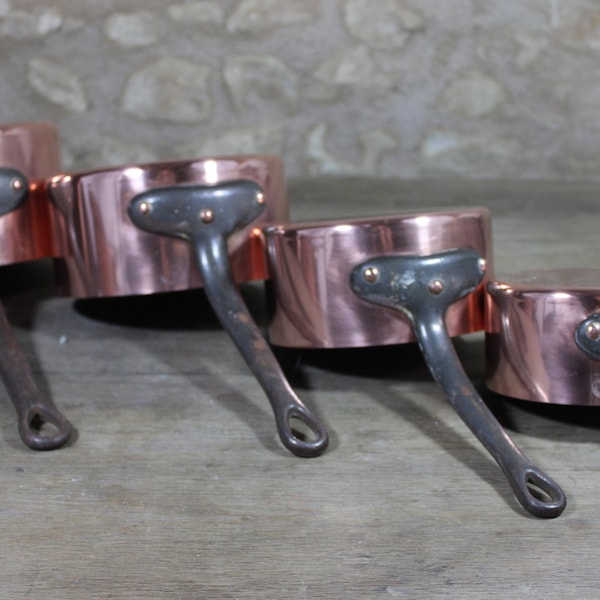 4pc French copper cookware pots pans 'Metaux Ouvres Vesoul'