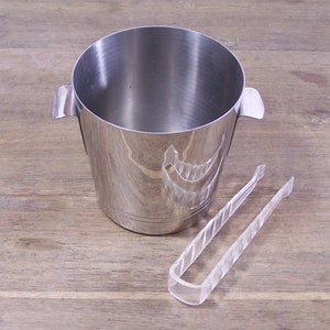 Vintage french ice bucket cooler tongs stainless steel