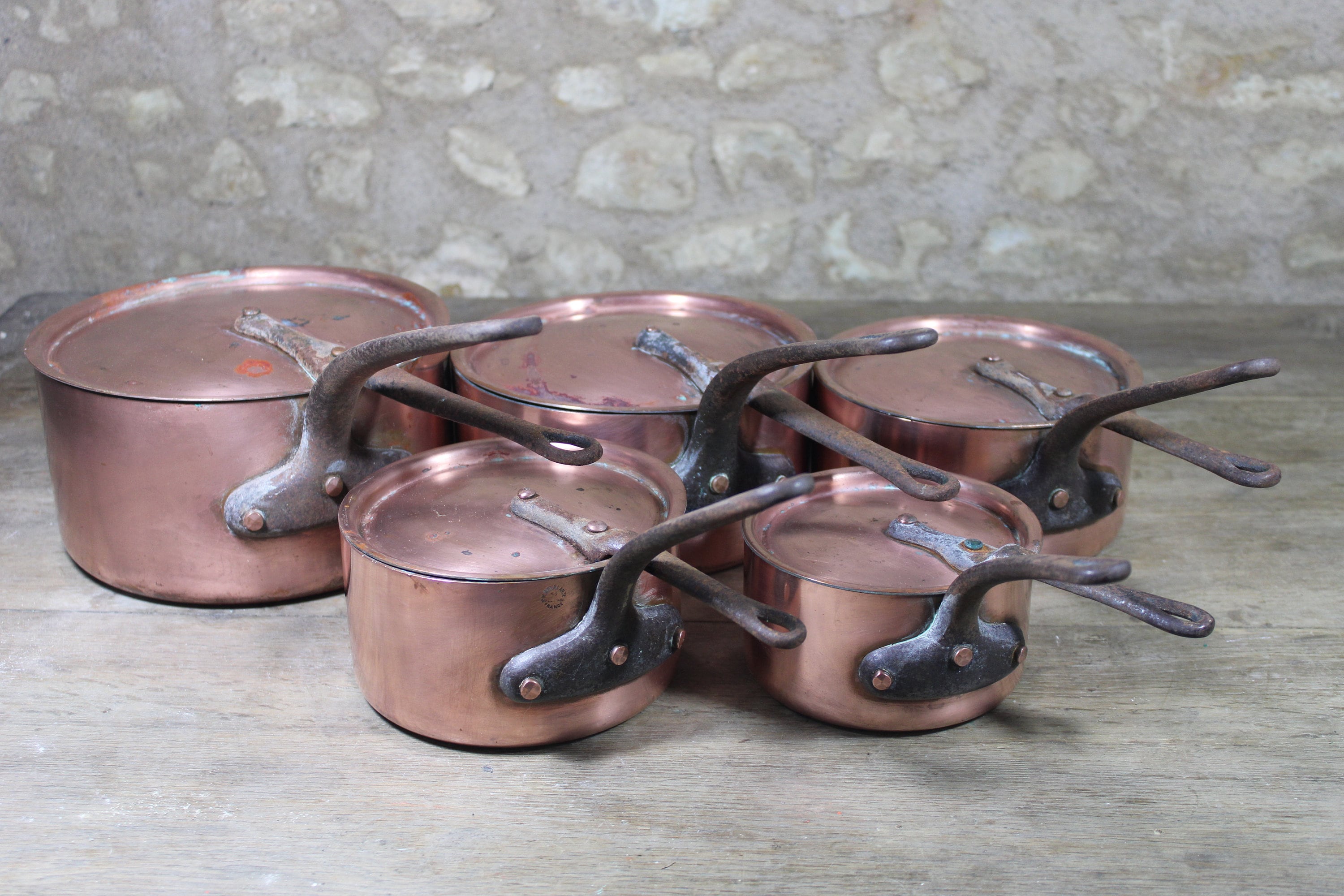 Antique Large French Hammered Copper 13.75 Stew Rondeau Pot NO LID