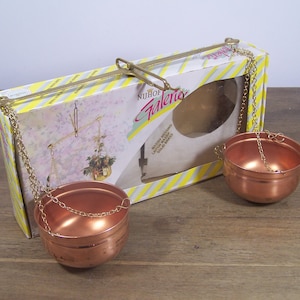 Vintage Copper and Brass Hanging Scales 2 copper pots boxed