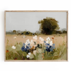 Artful Mini Abstract Blue Bonnet Texas Flower Painting Decor Painterly TX Bluebonnet Print Gift Wallart Quirky Homely Poster Cozy Wall Art