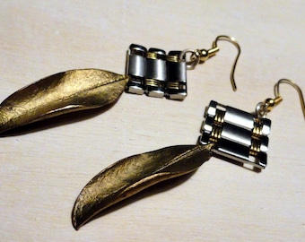 Drop Leaf  - Upcycled Watchband Earrings