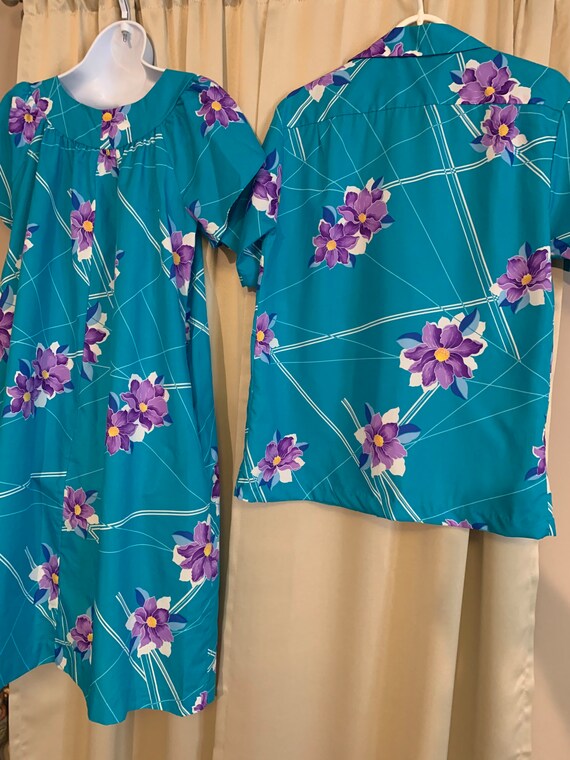 Vintage matching Hawaiian dress and mens top by. … - image 2