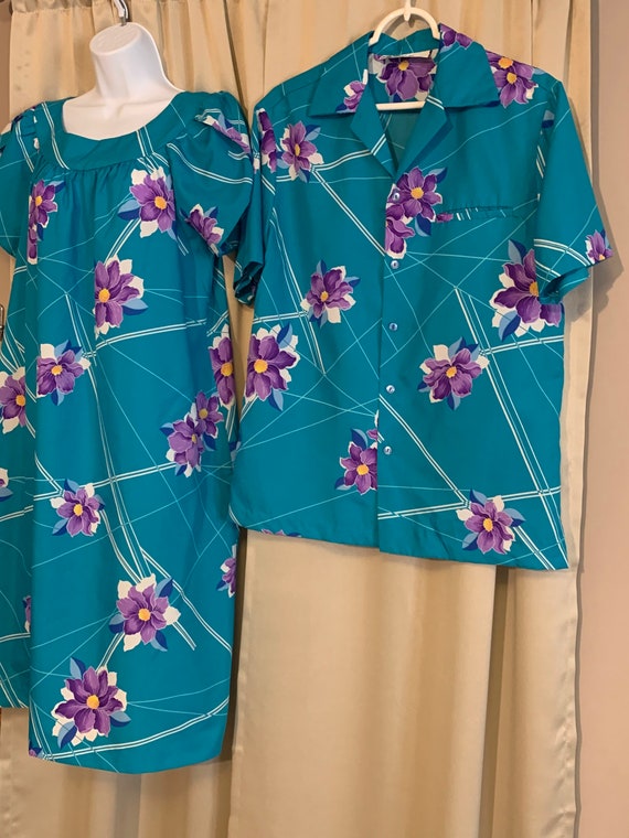 Vintage matching Hawaiian dress and mens top by. … - image 4