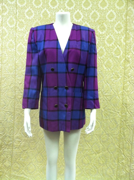 1980's Grid Pattern Retro Sasson Blazer - image 1