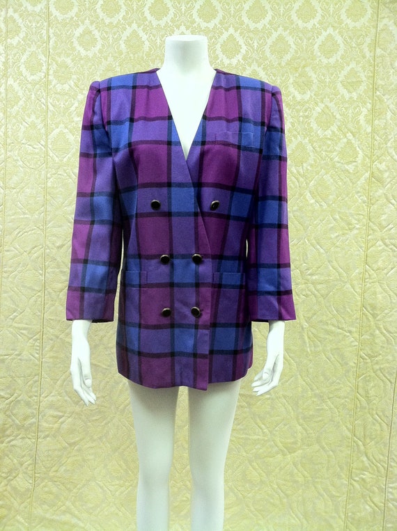 1980's Grid Pattern Retro Sasson Blazer - image 2