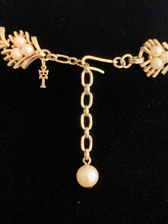 Gorgeous vintage gold and faux pearl choker by. T… - image 4